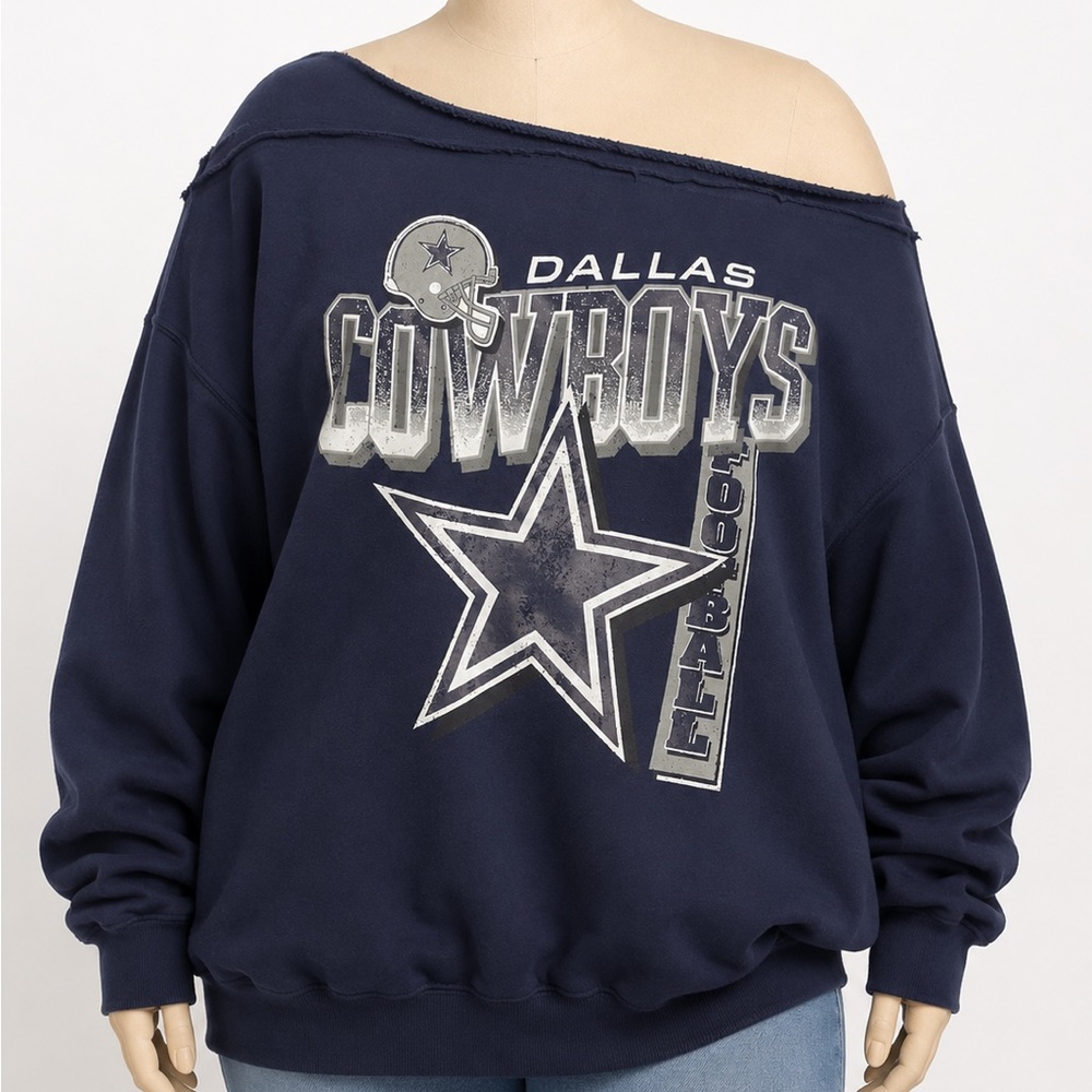 Dallas Cowboys Navy Off-Shoulder Sweatshirt